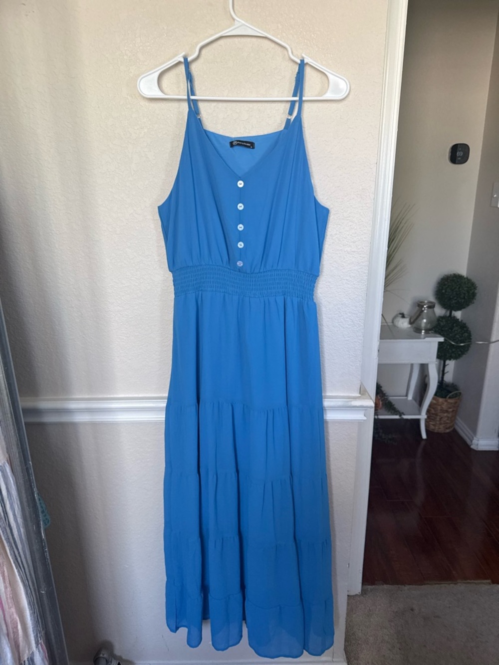Women’s Blue Button-Front Maxi Dress pretty garden medium - Picture 10 of 11